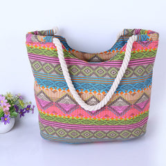 Canvas bag stripe bag. Bohemian style large beach bag.