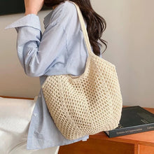 Load image into Gallery viewer, Beach Tote Bag, Summer Mesh Hollow Straw Tote Bag