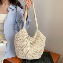 Load image into Gallery viewer, Beach Tote Bag, Summer Mesh Hollow Straw Tote Bag