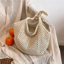 Load image into Gallery viewer, Beach Tote Bag, Summer Mesh Hollow Straw Tote Bag
