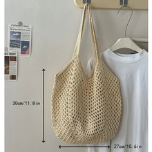 Load image into Gallery viewer, Beach Tote Bag, Summer Mesh Hollow Straw Tote Bag