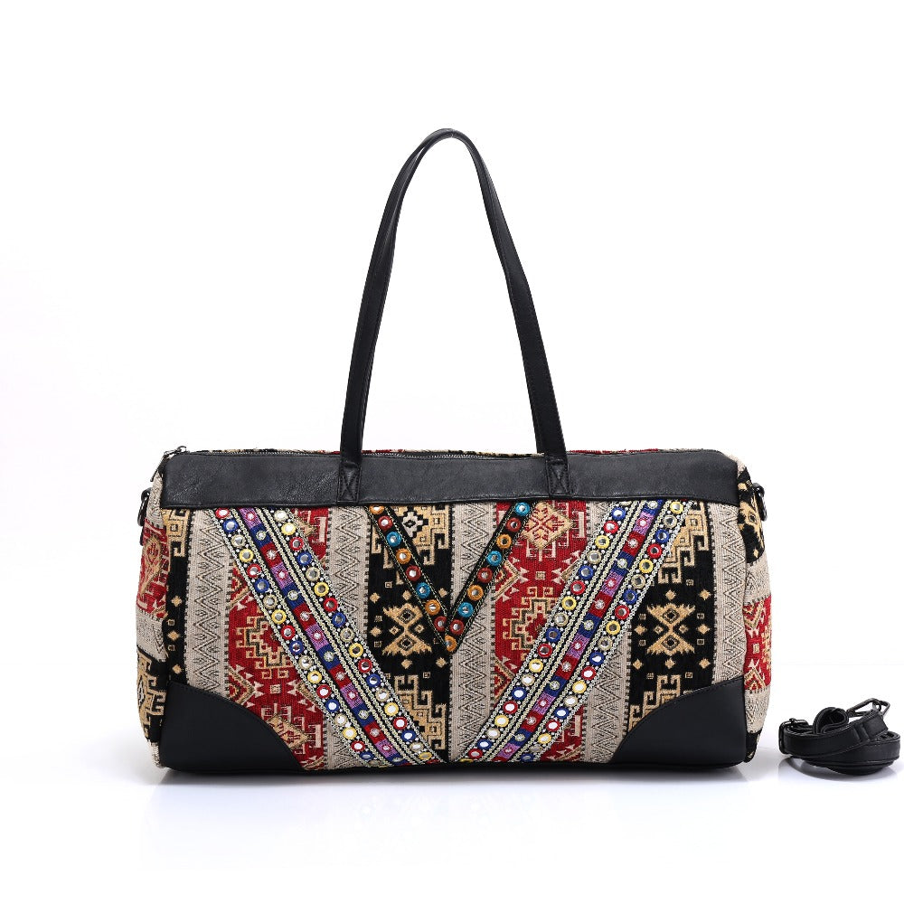 Bohemian Designer Embroidered Flower Pattern Barrel Bag