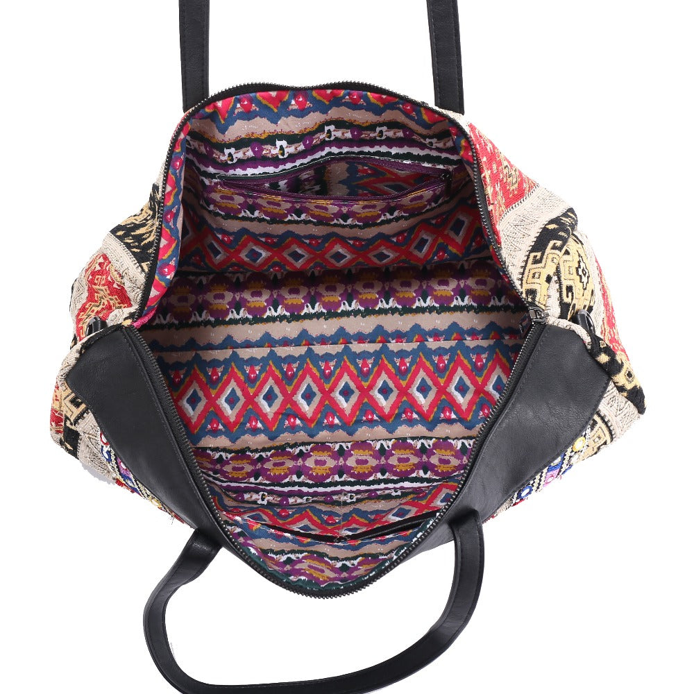 Bohemian Designer Embroidered Flower Pattern Barrel Bag