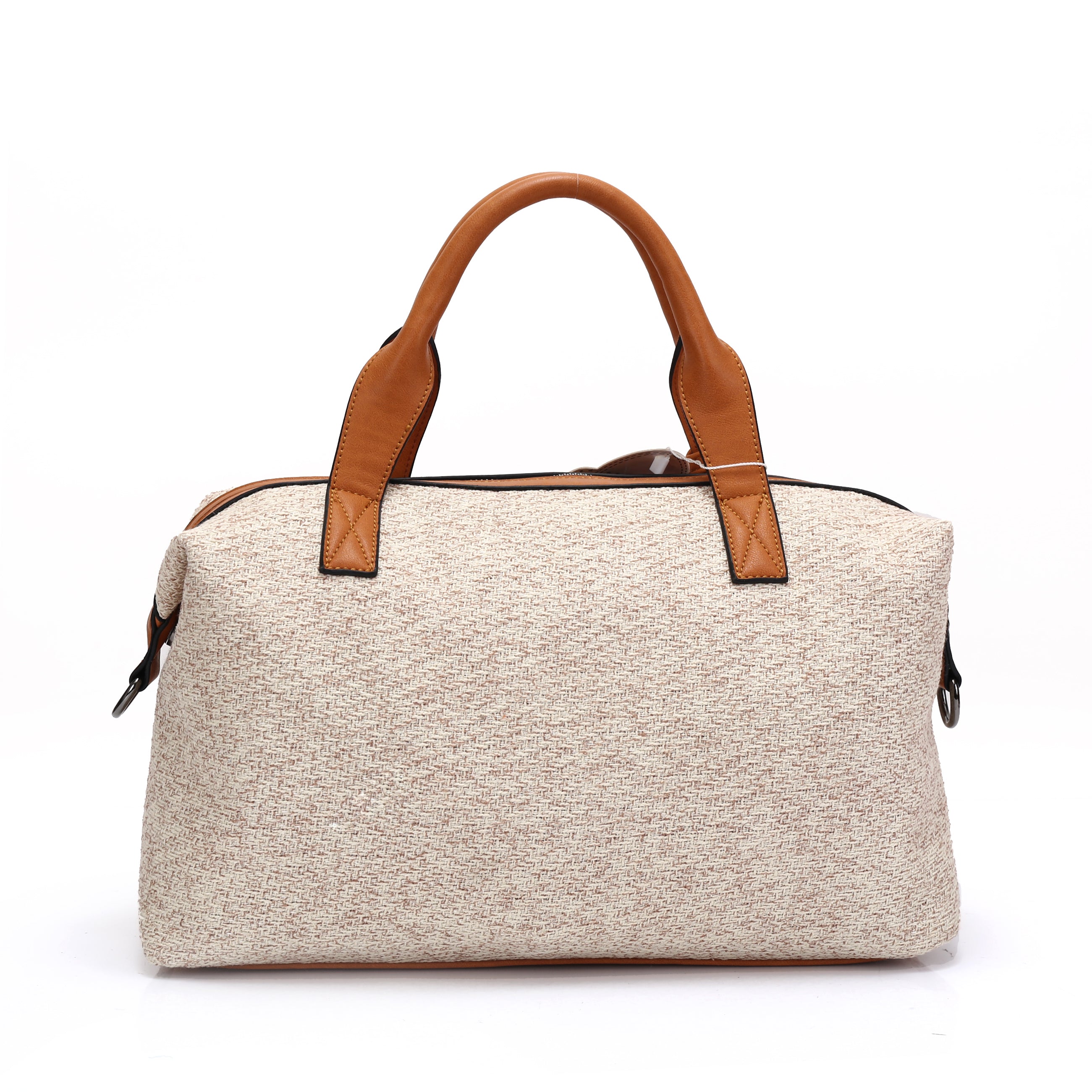 Embroidered Designer Barrel Canvas Beige Travel Bag