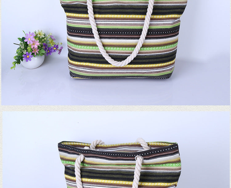 New canvas stripe shopping bag  -  large capacity. Beach or daily use.