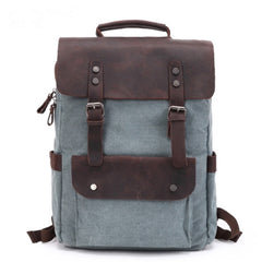 Waterproof Canvas Vintage College Rucksack in Canvas and Real Leather