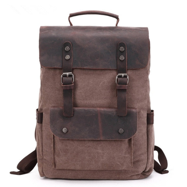 Waterproof Canvas Vintage College Rucksack in Canvas and Real Leather