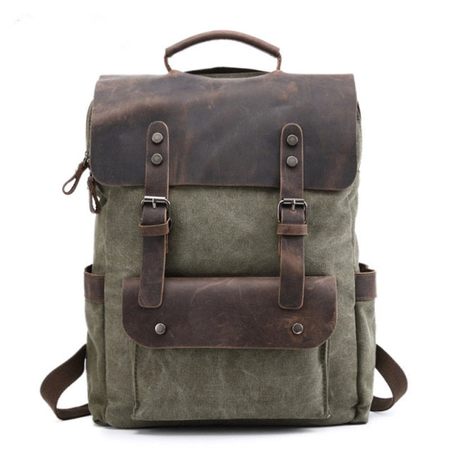 Waterproof Canvas Vintage College Rucksack in Canvas and Real Leather