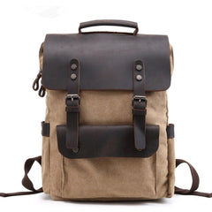 Waterproof Canvas Vintage College Rucksack in Canvas and Real Leather