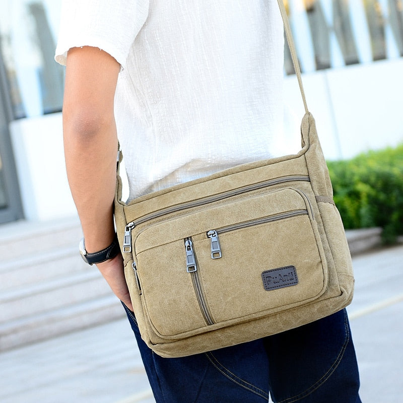 Men's Canvas Shoulder Bag Large Capacity Multi-layer Messenger Bag Student  Travel Casual Shoulder Bag | Wish