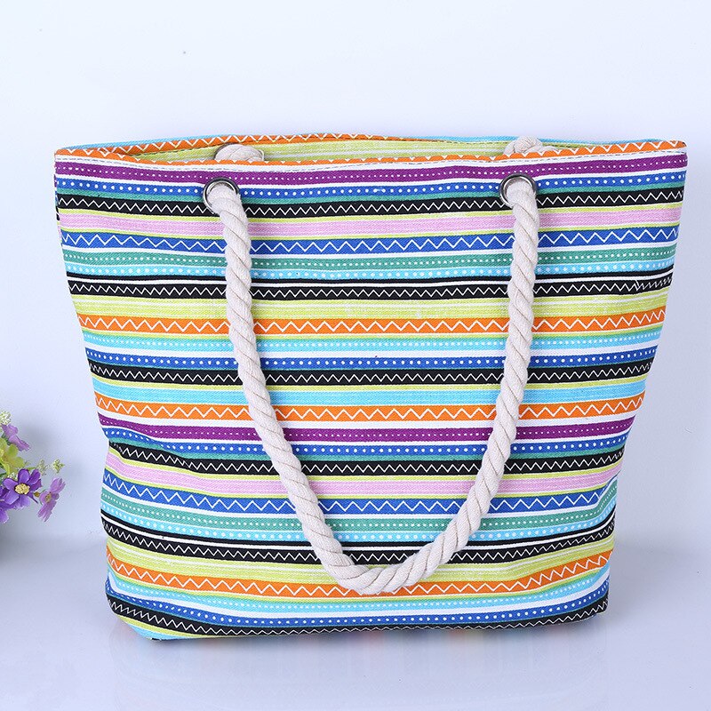 New canvas stripe shopping bag  -  large capacity. Beach or daily use.