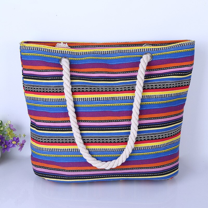 New canvas stripe shopping bag  -  large capacity. Beach or daily use.