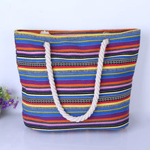 Load image into Gallery viewer, New canvas stripe shopping bag  -  large capacity. Beach or daily use.