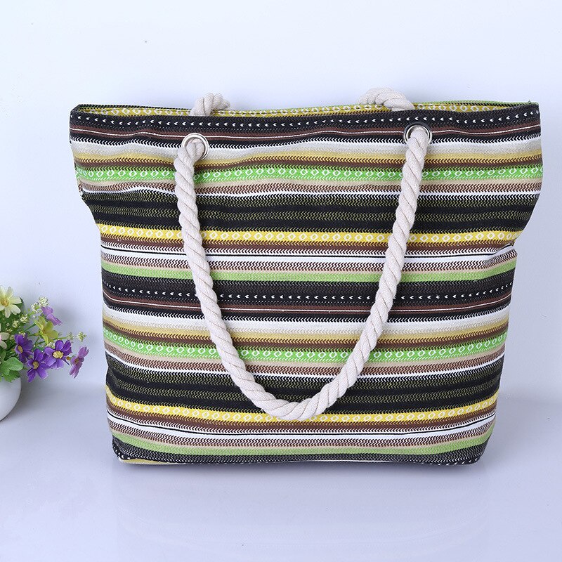 New canvas stripe shopping bag  -  large capacity. Beach or daily use.